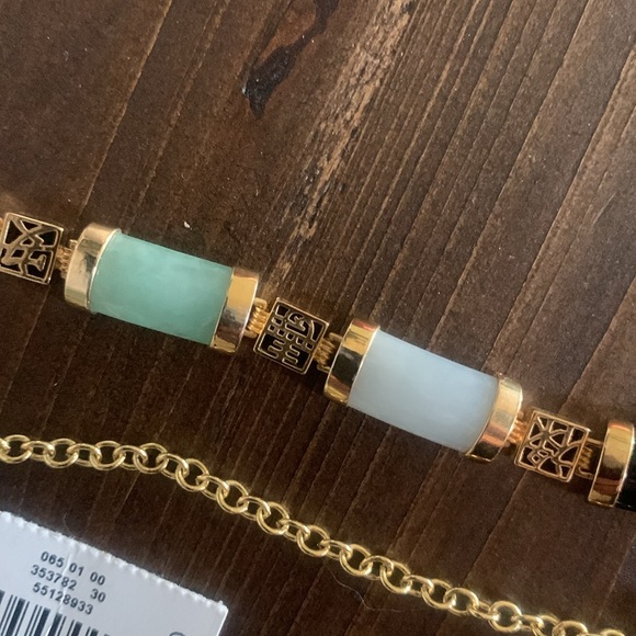 Talbots 2 layer gold chain 7 charms multi color bracelet and jade/gold pendant. - Picture 6 of 8